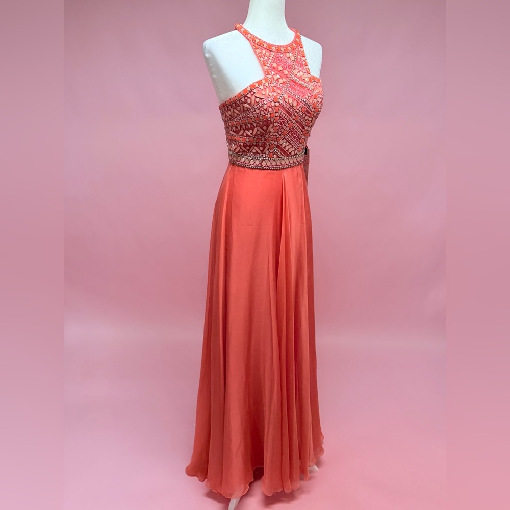 Mac Duggal Coral Halter Beaded Prom Gown - Picture 8 of 9
